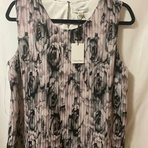 Calvin Klein Pleated Floral Blouse in Pink and Black